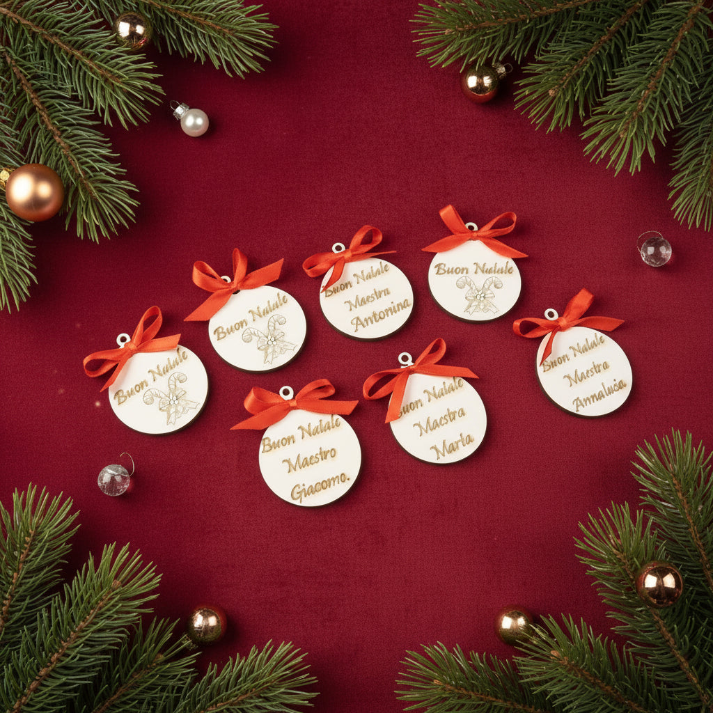 Calamita Natalizia in Legno per Maestra Personalizzata – Regalo di Natale con Nome – Magnete Artigianale