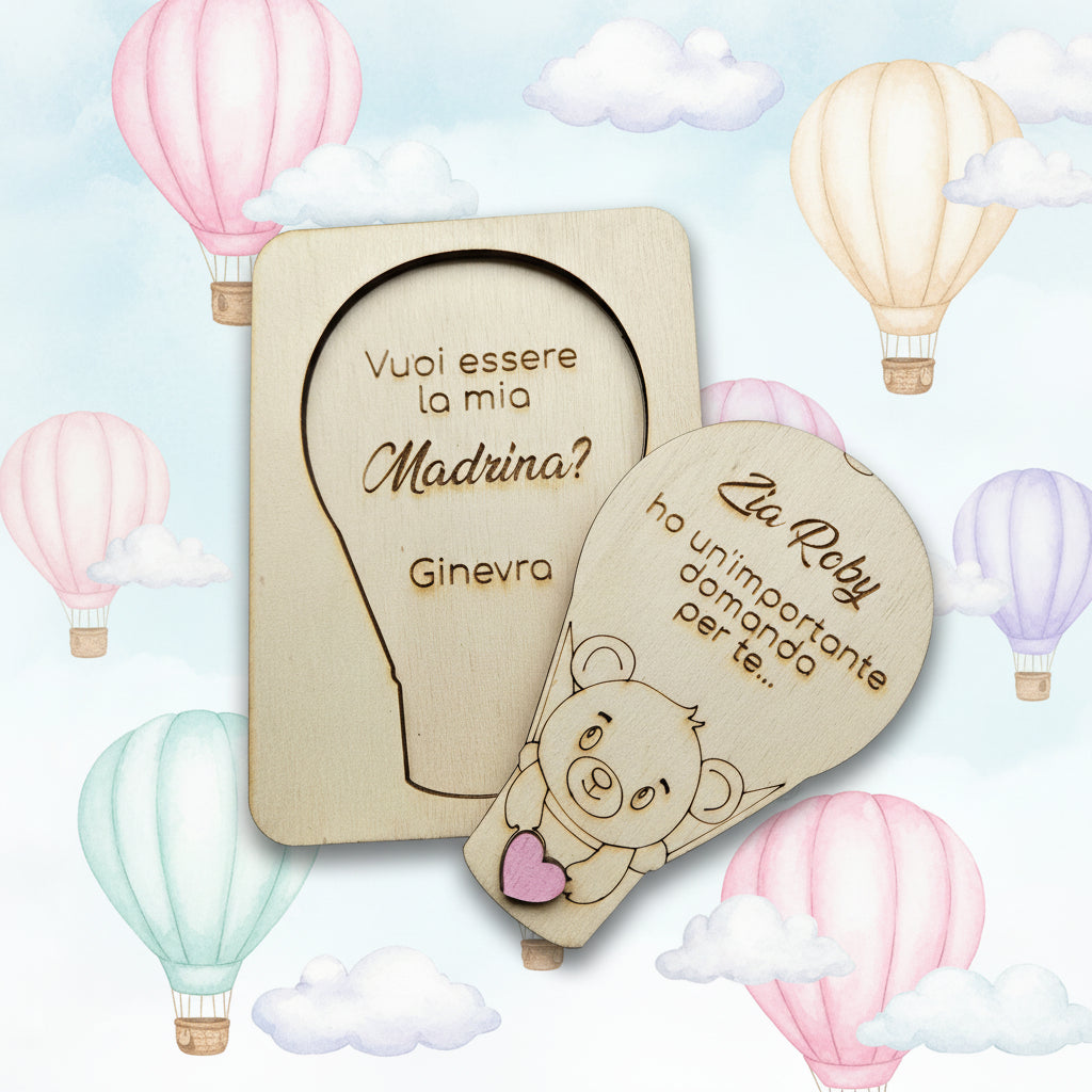 Regalo madrina e padrino battesimo - Mongolfiera Personalizzato