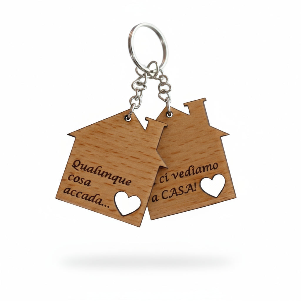 PORTACHIAVE IN LEGNO A FORMA DI CASA, AMORE, FAMIGLIA, LOVE