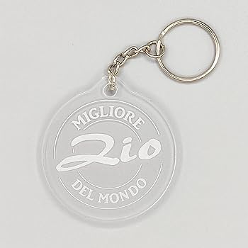 Portachiavi circolare cerchio 6x6 cm in plexiglass trasparente "Migliore Zio del mondo"