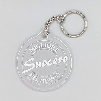 Portachiavi circolare cerchio 6x6 cm in plexiglass trasparente "Migliore suocero del mondo"