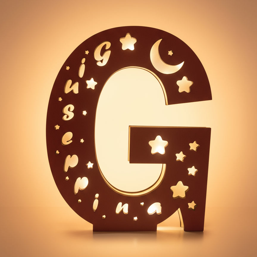 Lampada in legno a forma di Lettera e Nome personalizzato "G"