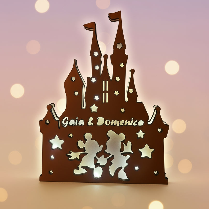 Lampada in legno Castello Walt Disney Tribute con luce led e personalizzabile