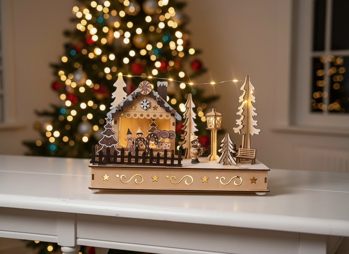 Scenografia Natalizia in Legno con Luci LED