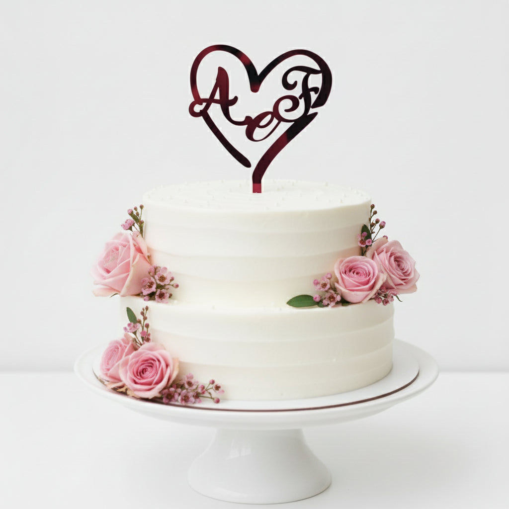 Cake topper personalizzato in plexiglass – Cuore con iniziali