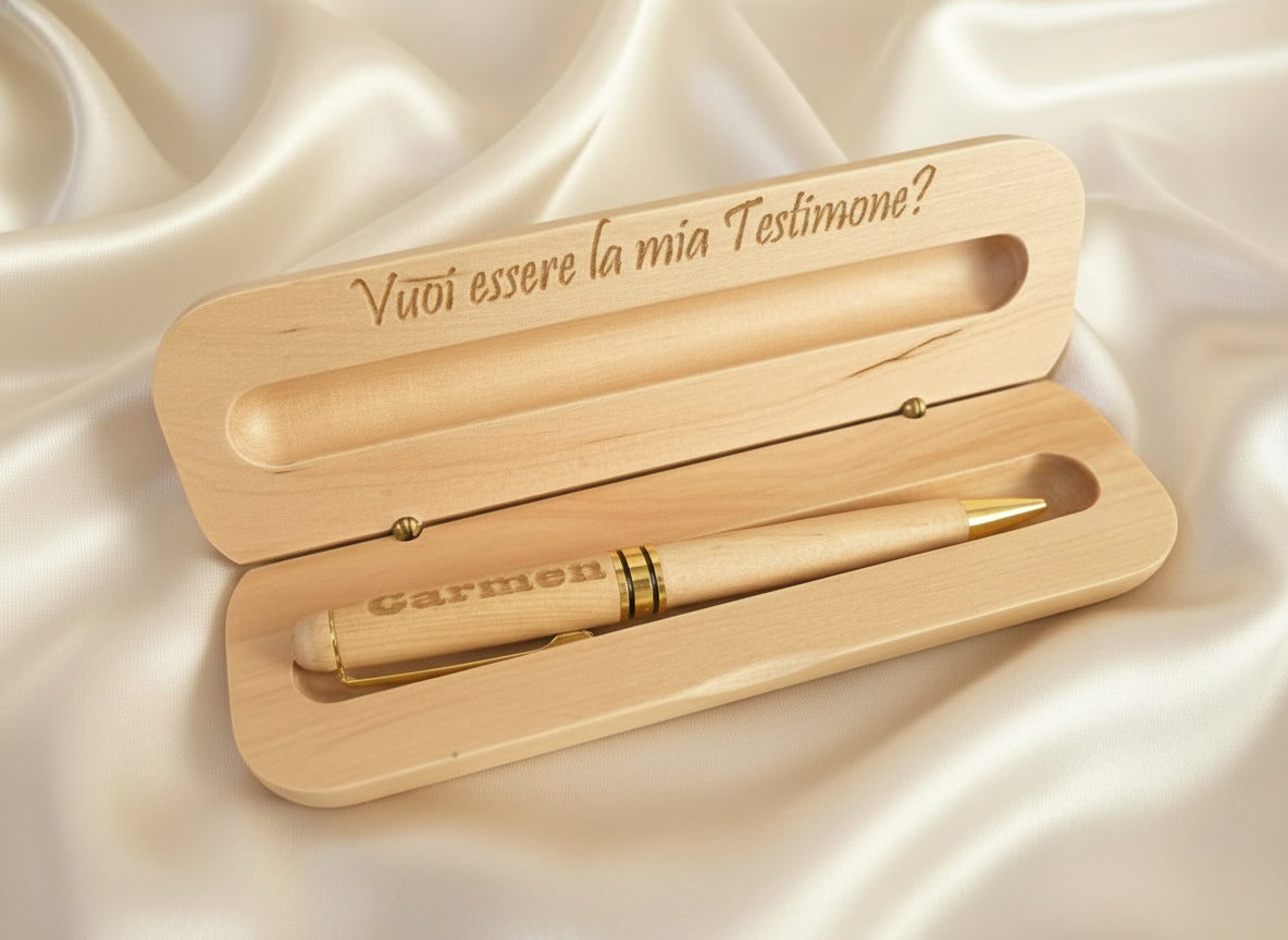 Set penna in legno personalizzata con astuccio inciso – “Ti servirà per un giorno importante...” - MC Creazioni