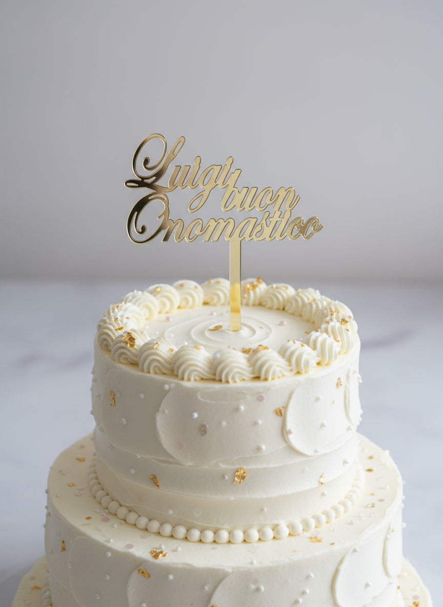 Cake topper personalizzato in plexiglass – Auguri Onomastico