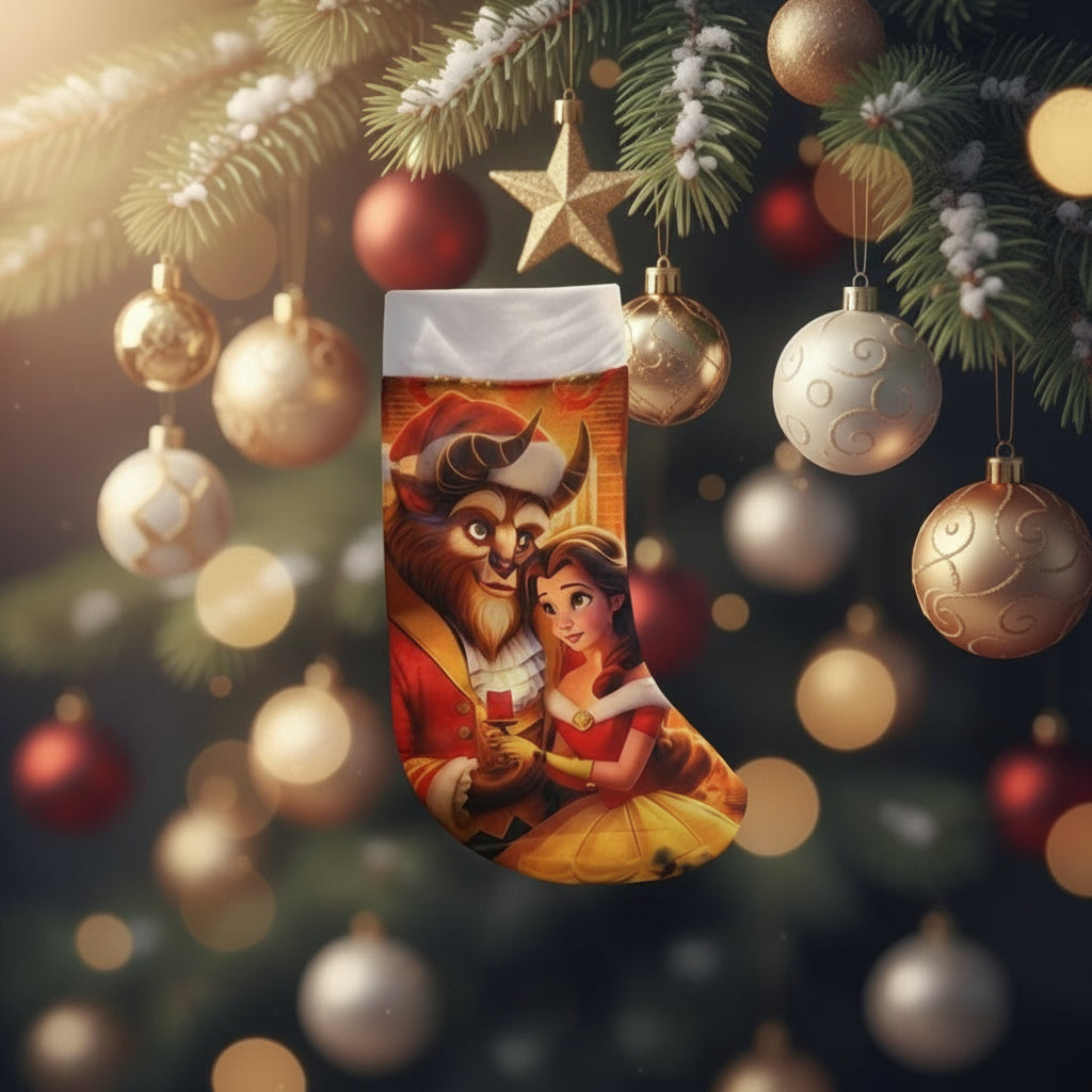 Calza Natalizia La bella e la bestia - Personalizzabile con Nome in Plexiglass o Legno