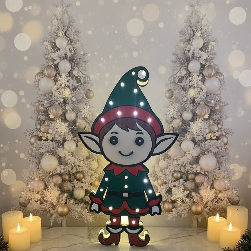 Elfo Natalizio Luminoso in Legno – Decorazione LED Artigianale per Natale