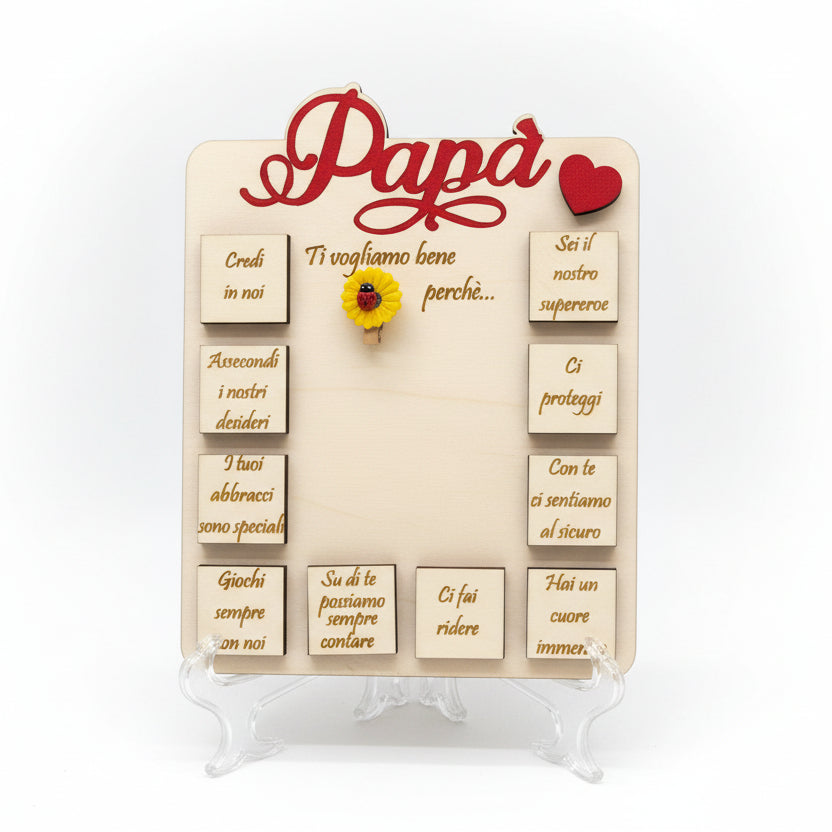 Quadretto in legno per papà – “Ti vogliamo bene perché…” Idea regalo emozionale