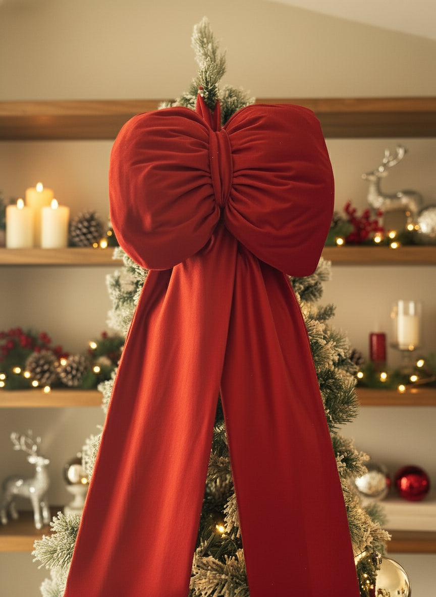 Grande Fiocco Rosso in Velluto per Albero di Natale