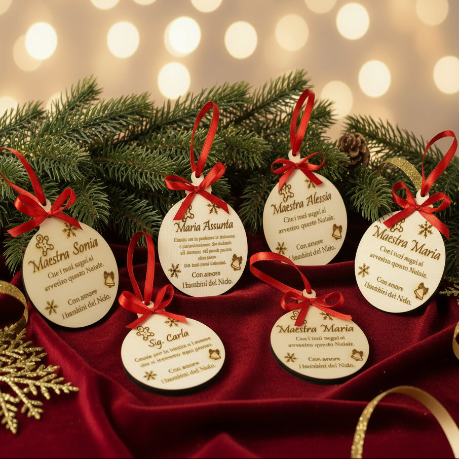 Pallina di Natale in Legno Personalizzata per Maestra – Regalo Natalizio con Nome – Decorazione Artigianale Incisa