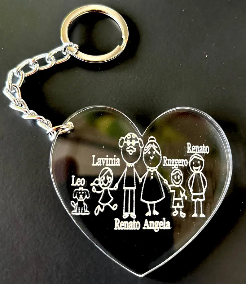 Portachiavi cuore famiglia Personalizzato plexiglass