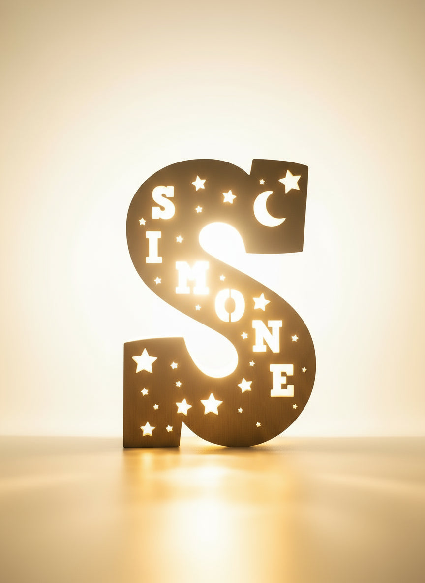 Lampada in legno a forma di Lettera e Nome personalizzato
