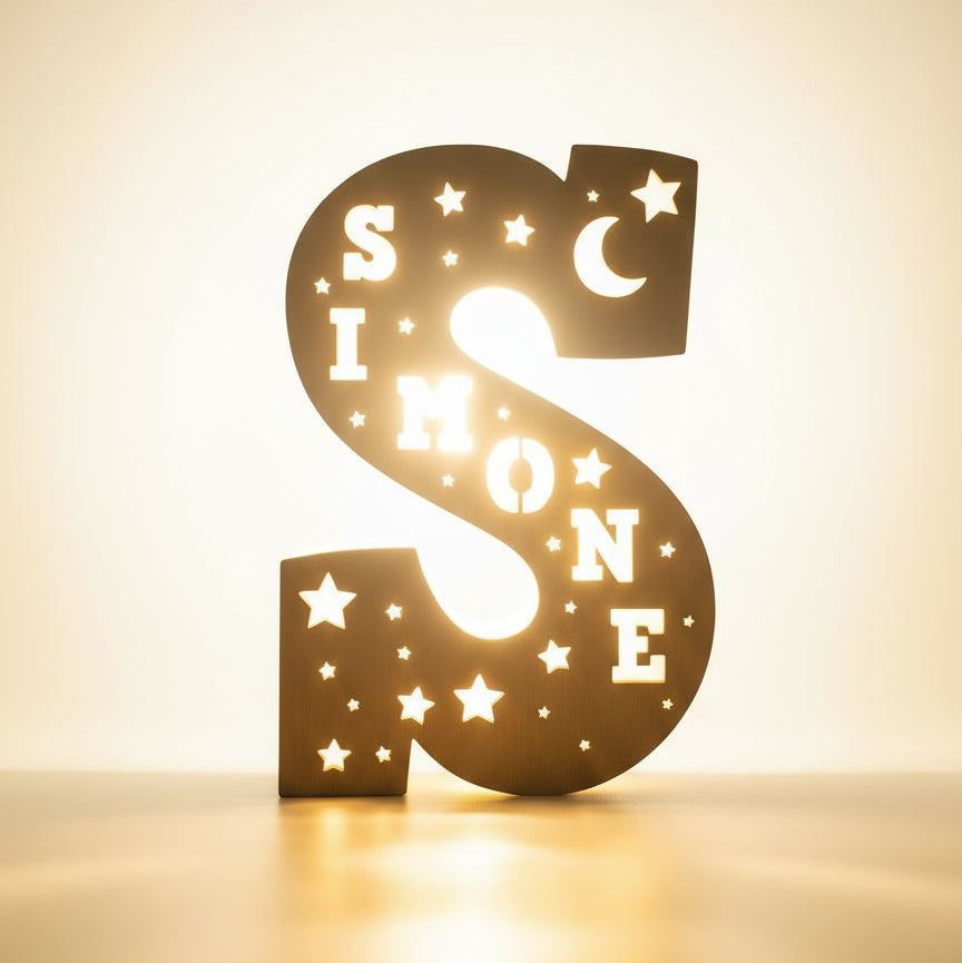 Lampada in legno a forma di Lettera e Nome personalizzato