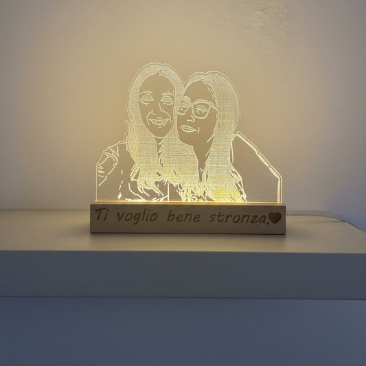 Lampada in Legno con dedica personalizzata Amiche