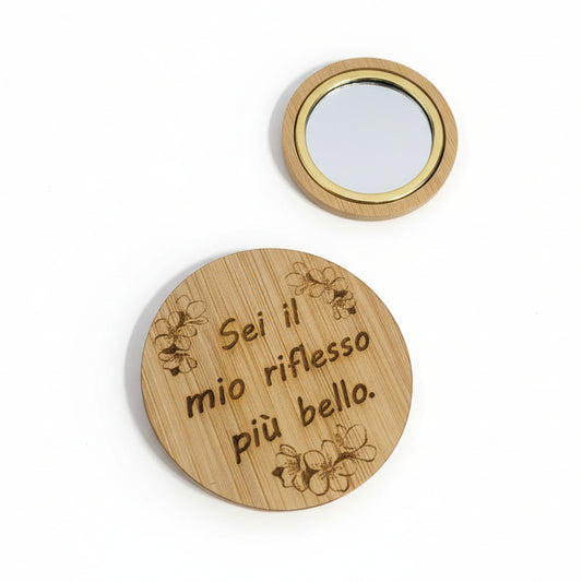 Specchietto da Borsa in Legno Personalizzato con Incisione – “Sei il mio riflesso più bello”