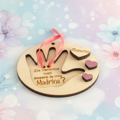 Regalo madrina e padrino battesimo - Mano in Legno Personalizzato