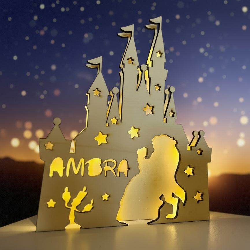 Lampada in legno Castello Walt Disney Tribute con luce led  - Tema La Bella e La Bestia