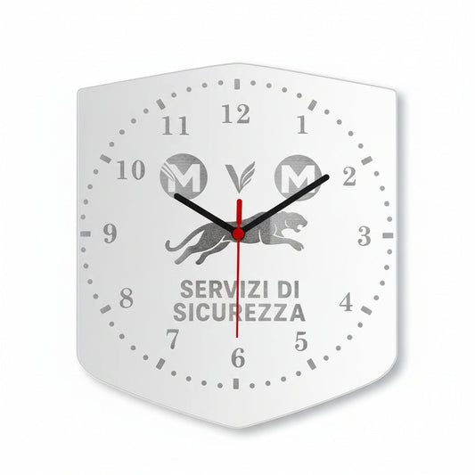 Orologio da Parete in Plexiglass Specchiato – Design Scudo con Incisione “Servizi di Sicurezza” - MC Creazioni  