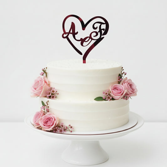 Cake topper personalizzato in plexiglass – Cuore con iniziali