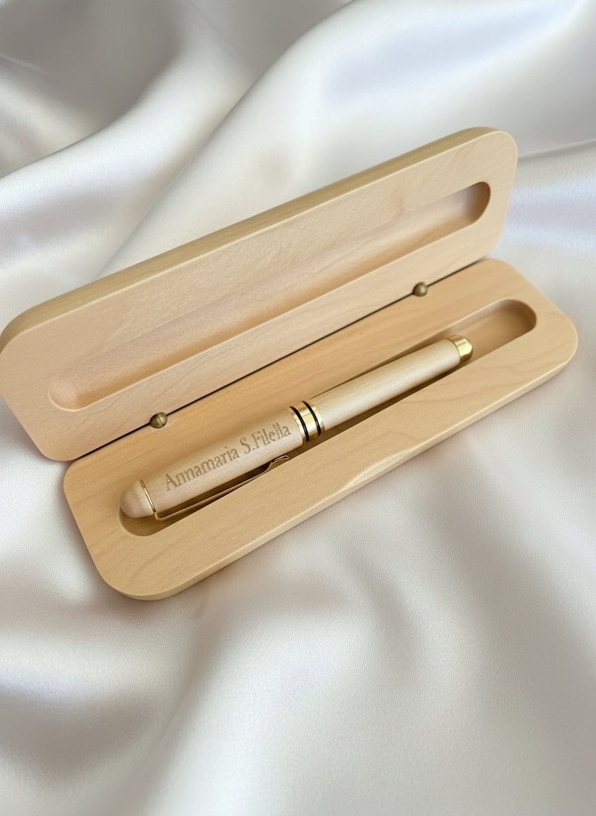 Set penna in legno personalizzata con astuccio inciso - MC Creazioni  