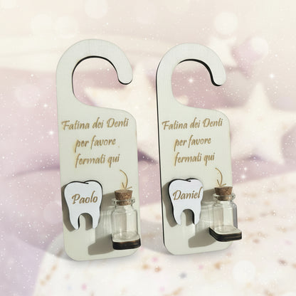 Targhetta “Fatina dei Denti” Personalizzata con Boccetta – Porta Dente da Appendere