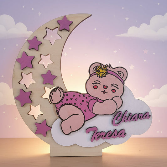 Lampada Nascita In Legno – Orsetta sulla Luna con Nome