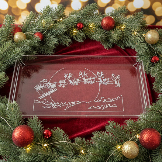 Vassoio natalizio in plexiglass inciso – Slitta di Babbo Natale