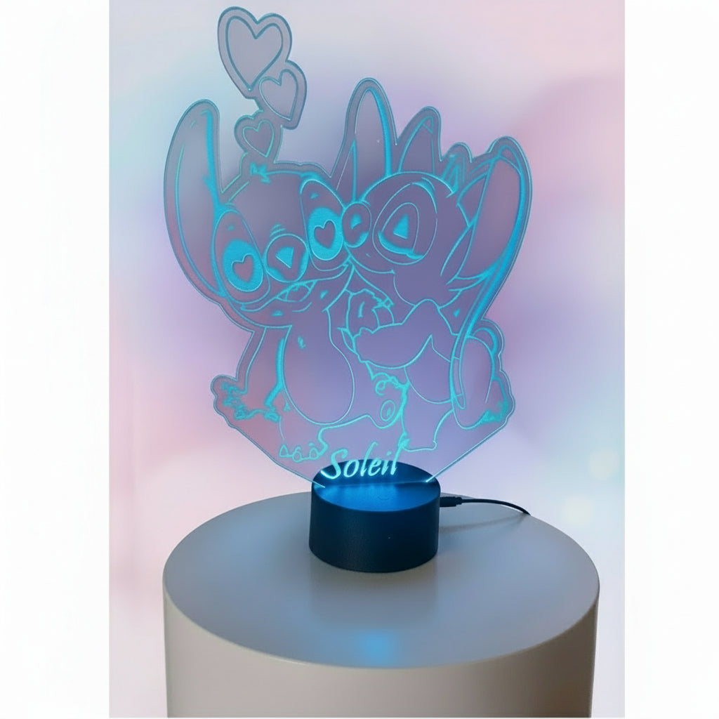 Lampada LED Personalizzata – Stitch & Angel con Nome