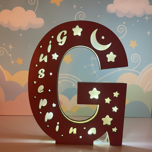 Lampada in legno a forma di Lettera e Nome personalizzato "G"