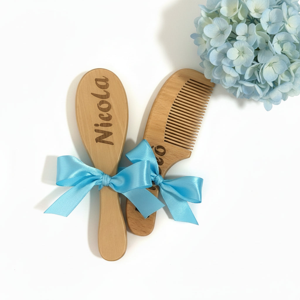 Set Spazzolina e Pettinino in Legno Personalizzati