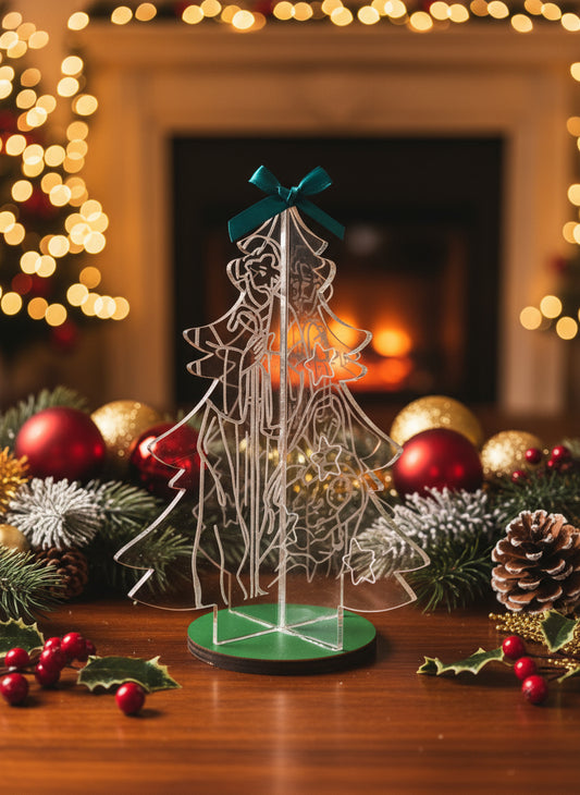 Albero di Natale in plexiglass inciso con Sacra Famiglia