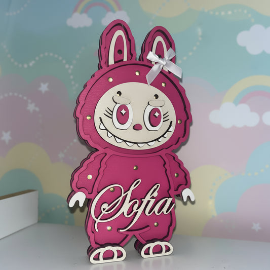 Lampada LED da Cameretta in Legno – Labuba Fuxia con Nome