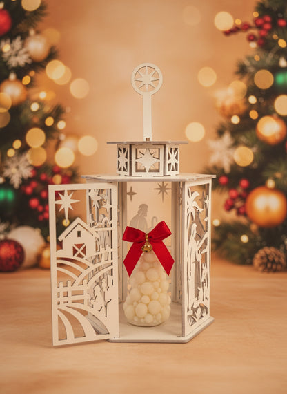 Lanterna Natalizia in Legno – Decorazione con Candela Inclusa