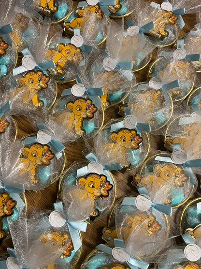 Bomboniere tema Re Leone complete – Fiocco in tulle, cerchio decorativo e personaggio in plexiglass