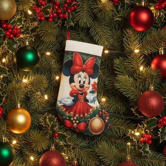 Calza Natalizia Minnie Vestito Rosso -Personalizzabile con Nome in Plexiglass o Legno