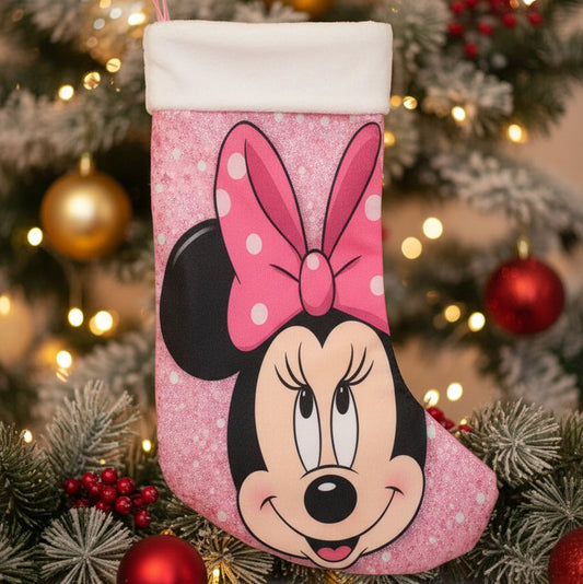 Calza Natalizia Rosa con Minnie -Personalizzabile con Nome in Plexiglass o Legno