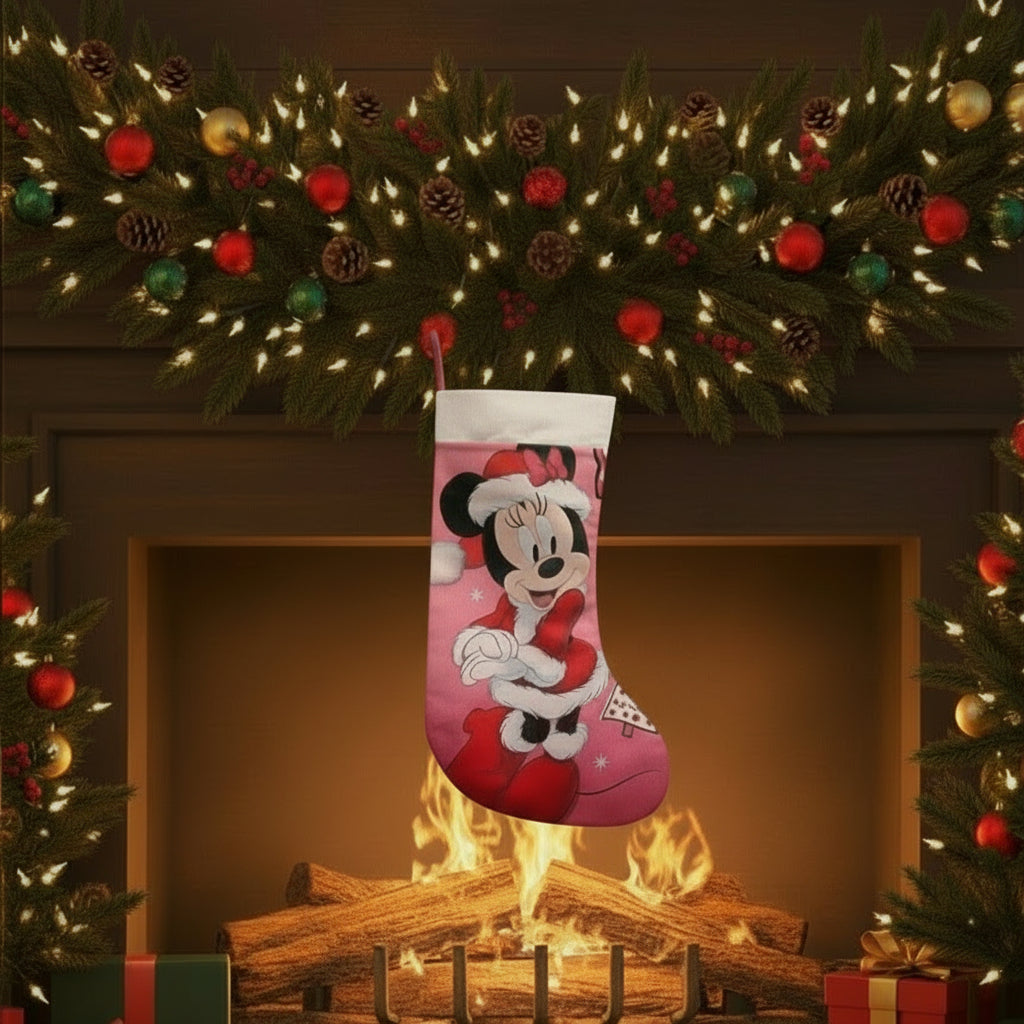 Calza Natalizia Minnie Vestita da Babbo Natale -Personalizzabile con Nome in Plexiglass o Legno