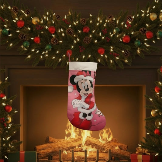Calza Natalizia Minnie Vestita da Babbo Natale -Personalizzabile con Nome in Plexiglass o Legno