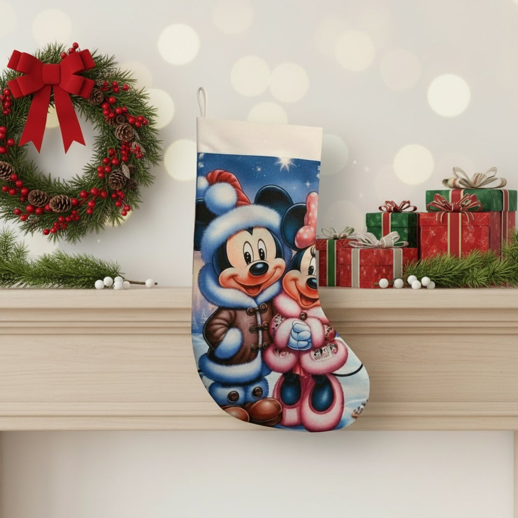 Calza Natalizia Minnie e Mickey Mouse da Babbo Natale -Personalizzabile con Nome in Plexiglass o Legno