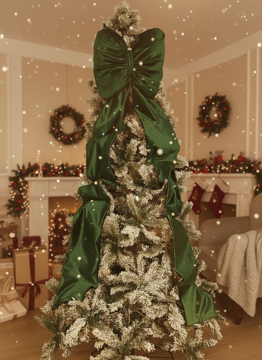Grande Fiocco Verde in Velluto per Albero di Natale