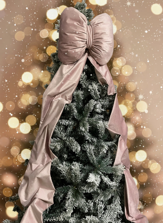 Grande Fiocco Rosa in Velluto per Albero di Natale