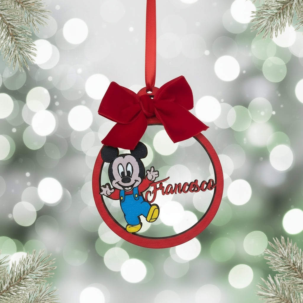 Pallina Natalizia In Legno Topolino