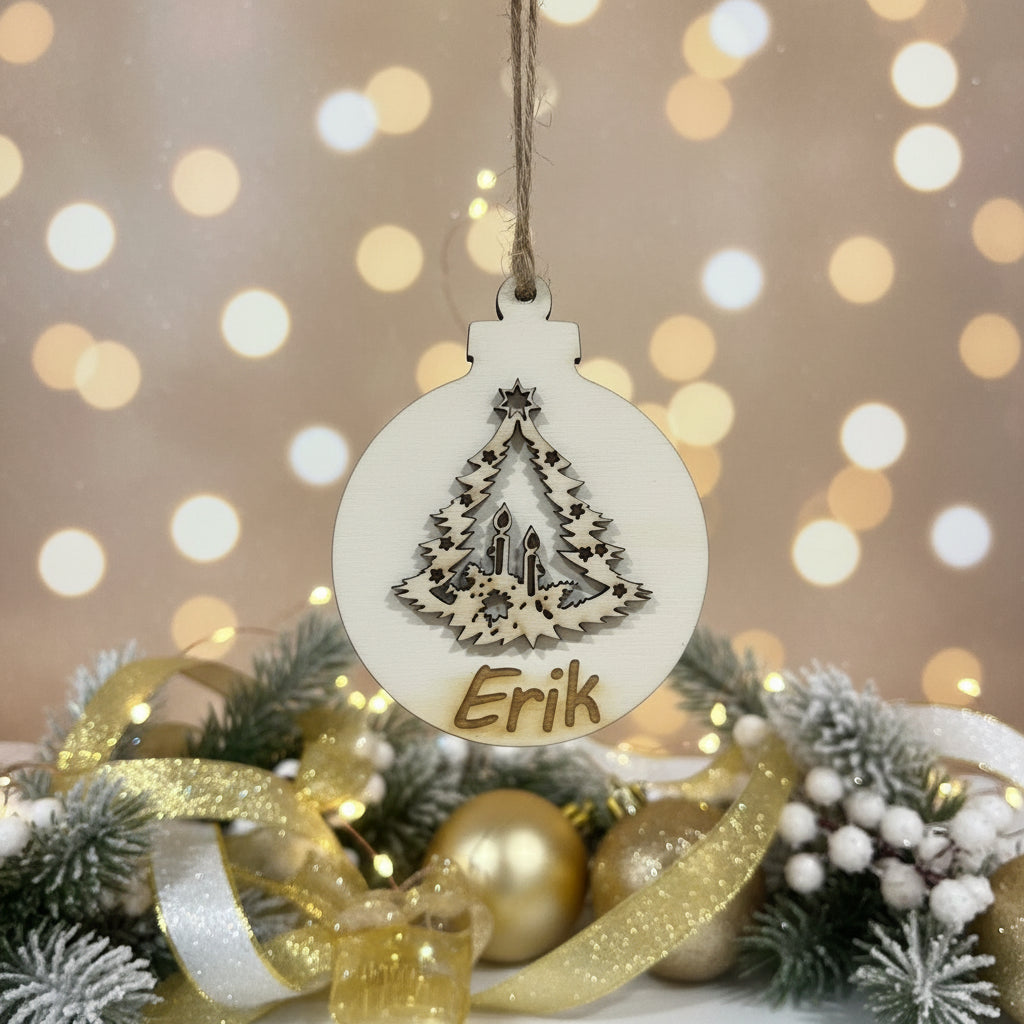Pallina di Natale in Legno Personalizzata con Nome – Decorazione Natalizia Artigianale Incisa