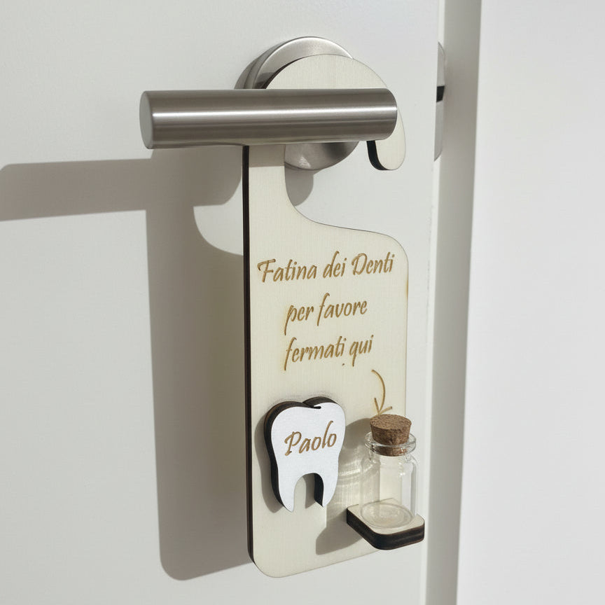 Targhetta “Fatina dei Denti” Personalizzata con Boccetta – Porta Dente da Appendere