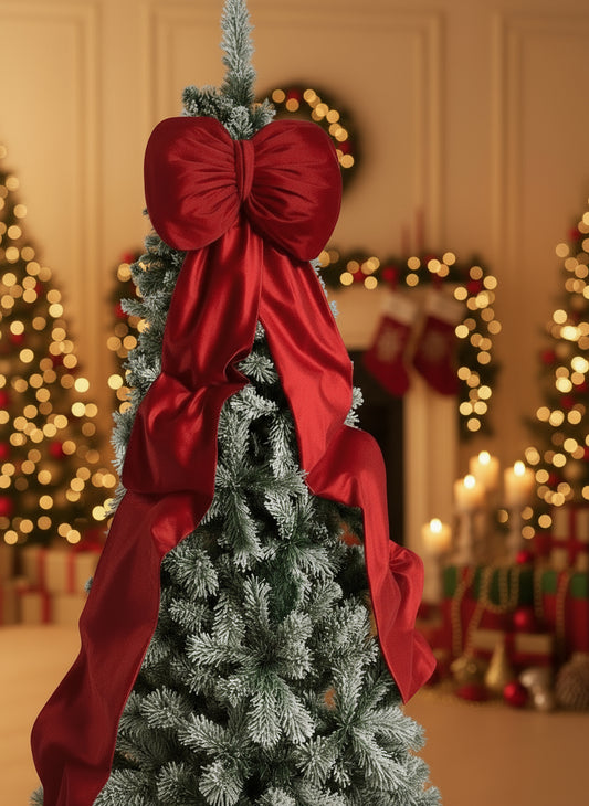 Grande Fiocco Rosso in Velluto per Albero di Natale