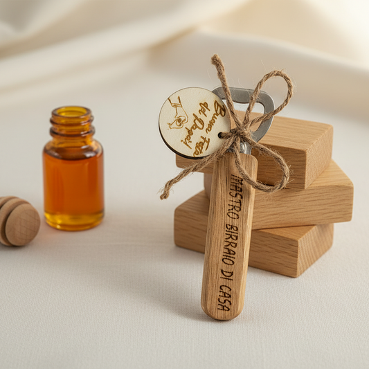 Apribottiglie in legno inciso – “Mastro Birraio di Casa”