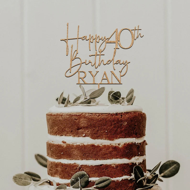 Topper per torta di buon compleanno con nome e numero in legno